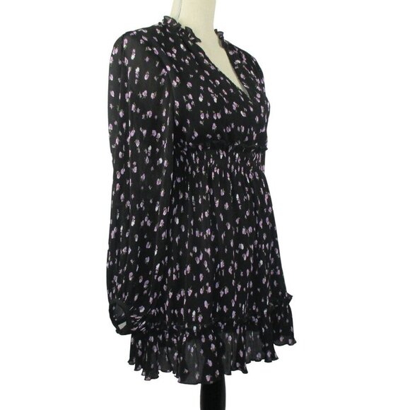 ZARA DRESS PRINTED SHORT FLORAL Long Sleeves BLACK LILAC SIZE S $69 NEW - Picture 3 of 9